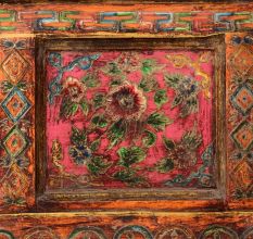 Handmade Wooden Chest with Tibetan Inspired Floral Design