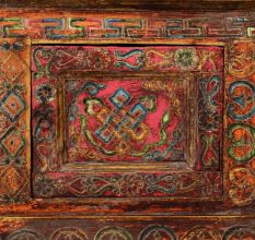 Handmade Wooden Chest with Tibetan Inspired Floral Design