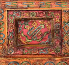 Handmade Wooden Chest with Tibetan Inspired Floral Design