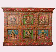 Traditional Handmade Wooden Storage Box with Multicolor Buddha Paintings