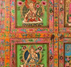 Traditional Handmade Wooden Storage Box with Multicolor Buddha Paintings