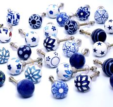 6 Pack Blue Ceramic Cabinet Knobs- Dresser Knobs