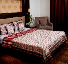 Crimson Bloom Jaipuri Quilt