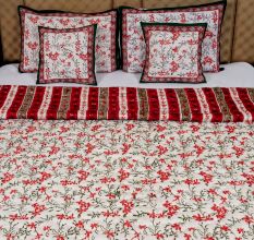 Crimson Bloom Jaipuri Quilt
