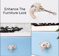 Handmade Ceramic Cream Black Elephant Design Cabinet Knob