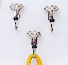 Handmade Ceramic Zinc Cream Black Elephant Wall Hooks- 3 Pieces