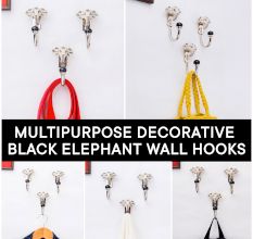 Handmade Ceramic Zinc Cream Black Elephant Wall Hooks- 3 Pieces