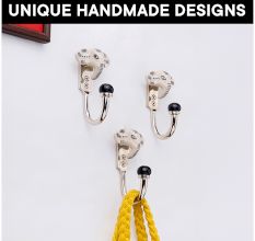 Handmade Ceramic Zinc Cream Black Elephant Wall Hooks- 3 Pieces