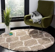 Modern Beige Plush Bedroom Rug