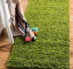 Trendy Green Shaggy Bedroom Rug