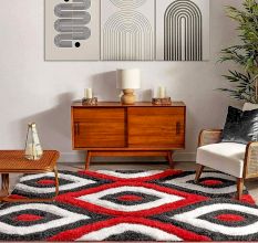 Modern Red Geometric Living Carpet
