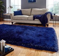 Modern Navy Blue Shaggy Rug