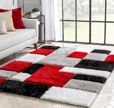 Cozy Red Shaggy Bedroom Rug