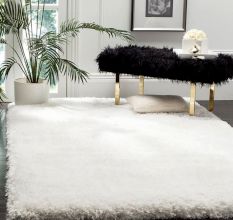 Handwoven White Shaggy Rug
