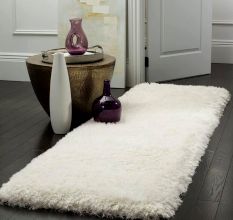 Handwoven White Shaggy Rug