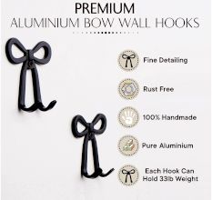 3 Pieces Decorative Black Aluminium Bow Wall Hooks