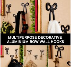 3 Pieces Decorative Black Aluminium Bow Wall Hooks