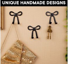 3 Pieces Decorative Black Aluminium Bow Wall Hooks