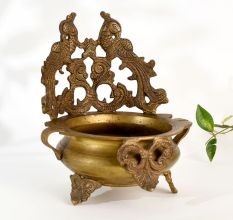 Ornate Peacock Brass Urli for Hindu Rituals