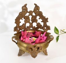 Ornate Peacock Brass Urli for Hindu Rituals