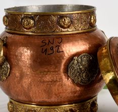 Handcrafted Copper and Brass Storage Jar with Ornate Lid