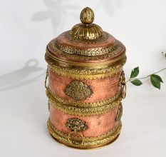 Handmade Copper and Brass Storage Jar with Ornate Lid For Decor