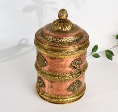 Handmade Copper and Brass Storage Jar with Ornate Lid For Decor