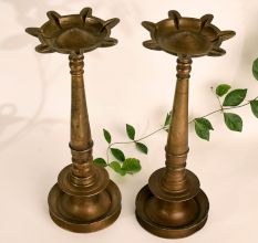 Antique Brass Oil Lamp in Pair for Pooja