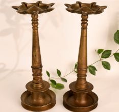 Antique Brass Oil Lamp in Pair for Pooja