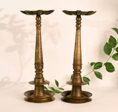 Antique Brass Oil Lamp in Pair for Pooja