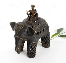 Tribal Brass Elephant Rider Sculpture for Home Decoration
