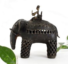 Tribal Brass Elephant Rider Sculpture for Home Decoration