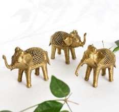 Elegant Brass Elephant for Decor in Set of 3