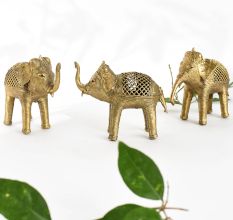 Elegant Brass Elephant for Decor in Set of 3