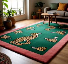 Handtufted Leopard Spot Green Rug