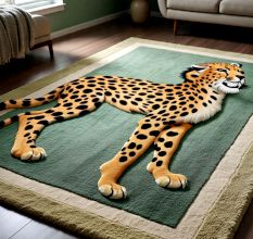Handtufted Wildcat Figure Green Rug