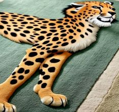 Handtufted Wildcat Figure Green Rug