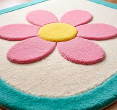 Handtufted Pink Blossom Border Rug
