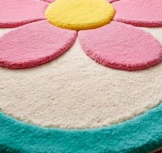 Handtufted Pink Blossom Border Rug
