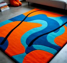 Handtufted Blue Orange Ripple Rug