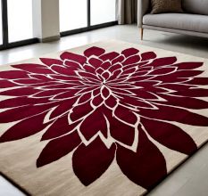 Handtufted Crimson Petal Burst Rug