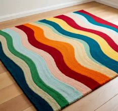 Handtufted Wavy Rainbow Stripe Rug