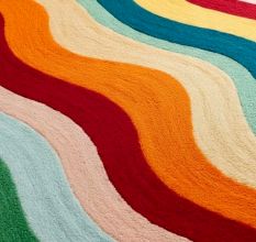 Handtufted Wavy Rainbow Stripe Rug