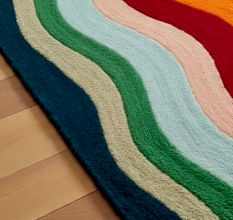 Handtufted Wavy Rainbow Stripe Rug