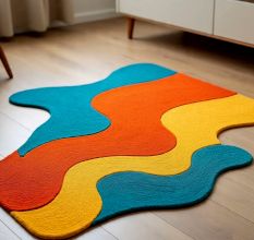 Handtufted Orange Teal Wave Rug