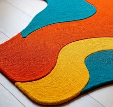 Handtufted Orange Teal Wave Rug