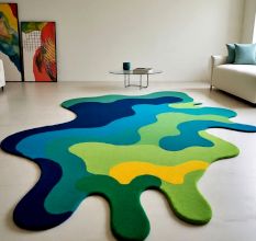 Handtufted Blue Green Puzzle Rug
