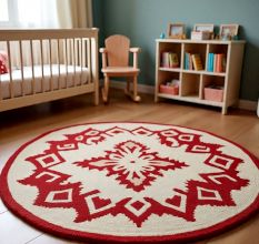 Handtufted Crimson Folk Motif Rug