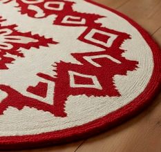 Handtufted Crimson Folk Motif Rug