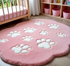 Handtufted Pink Pawprint Play Rug